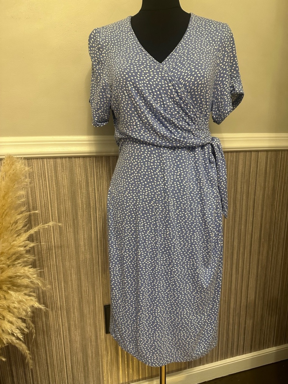 Séraphine Blue Polka Dot Faux Wrap Dress US 8 Maternity Nursing Midi Stretch
